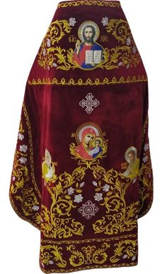 Priest vestment completely embroidered Italian velvet | Circle embroidery with sewn galloon | Orthodox dark red - gold vestment priest | Priest's vestment, completely embroidered on velvet, embroidered center, with embroidered braid. The priest's dark red, gold vestment embroidered with gold and silver thread in velvet production in Italy. The set includes: phelon, epitrachelion, armbands, legguard, mace (palitsa), belt. The gift includes pokrovtsy with air. Attention: the casing is not included in the set, it can be ordered separately in our store. ATTENTION: Your order begin to be made after purchase. Since there are a lot of orders now production time is from 1 to 2 months. It is possible that your order will be sewn faster, but due to the heavy load, it is likely that the time will tak Luxury Gold Vestments With Embroidered Border, Circle Embroidery, Gold And Silver, Red Gold, Dark Red, Arm Band, Labour Day, Art Collection