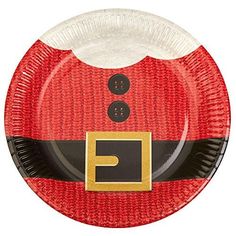 a paper plate with a santa suit on it