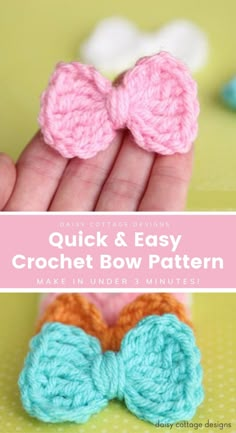 crochet bow pattern with text overlay that says quick and easy crochet bow pattern