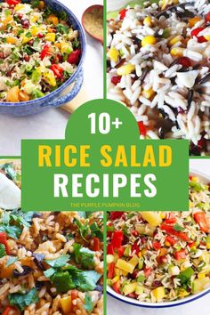 rice salad recipe collage with the title text overlay reads 10 rice salad recipes