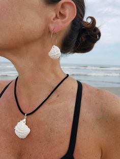 From the Gulf Coast, each real seashell is hand selected by the artist and is created to highlight the beauty and simplicity of nature. These seashell necklace and earrings are perfect affordable classic pieces of jewelry great for everyday casual or dressing up. These all-natural shells make for very unique pieces of jewelry. This is stunning on black.  And these are perfect gifts for any beach lover or lover of all things nature made. All pieces are very light weight and extremely comfortable. Make Up Playa, Elegant Shell-shaped Beach Jewelry, Coastal Style White Shell-shaped Jewelry, Handmade Ocean-inspired Shell-shaped Jewelry, Beachy Shell-shaped Shell Jewelry, Ocean-inspired Shell Jewelry With Matching Earrings, Ocean-inspired Shell With Matching Earrings, Shell-shaped Jewelry With Matching Earrings For The Beach, Seashell Jewelry Diy