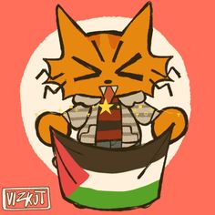 an image of a cartoon cat holding a flag