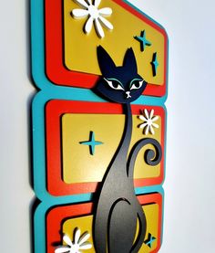 Vintage Inspired Sassy Cat Geometric Retro Sign for Mid Century Modern Wall Décor - Etsy Mid Century Design Graphic, Midcentury Graphics, Space Cat Art, Atomic Age Decor, Atomic Kitty, Mid Century Diy, Cat Geometric, Mid Century Modern Wall Decor, Google Art