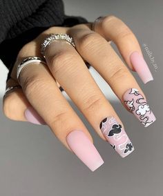 Cute Japanese Nails, Japanese Clouds, Nails Japanese, Adorable Nails, Gold Gel Nails, Brown Acrylic Nails, Gel Paint, Purple Acrylic Nails, Hippie Nails