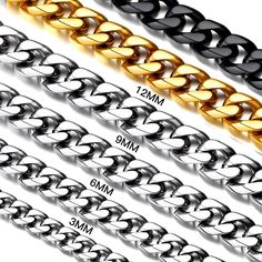 PRICES MAY VARY. 🎉 CURB CUBAN CHAIN 🎉 -- 18k real gold/black plated stainless steel 14/18/20/22/24/26/28/30-inch curb cuban chain with durable lobster clasp, Wideth: 3mm/6mm/9mm/12mm 🎉 THICK CHAIN 🎉 -- This curb Miami Cuban chain necklace is a terrific selection. The open round links have a gorgeous shine that catches the light. Its classic width makes this men's necklace an eye-catching statement when being worn solo or for wearing with an array of other chains. 🎉 STRONG CHAIN 🎉 -- Made o Cuban Chains, Hip Hop Chains, Chain Necklace For Men, Necklaces Statement, Cuban Chain Necklace, Cuban Link Chain Necklaces, Chain For Men, Miami Cuban, Punk Jewelry