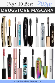 My Top 10 favorite mascaras from the drugstore! These are the best drugstore mascaras available in 2020 so you can save money on makeup! | Drugstore Makeup #drugstoremascaras #mascara #drugstoremakeup Best Mascara Drugstore, Mascara Drugstore, Top Mascara, University Makeup, Mascara Collection, Best Drugstore Mascara, Makeup Drugstore, Lash Makeup