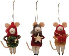 Creative Co-Op Creative Co-op Wool Felt Mouse in Outfit Ornaments - Little Miss Muffin Children & Home Felt Elf, Easter Tree Decorations, Elf Ornaments, Cute Christmas Tree, Felt Mouse, Red Ornaments, Christmas Tree Wreath, Creative Co Op, Animal Ornament