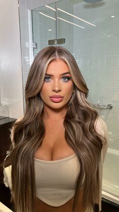 Brown Balayage Blue Eyes, Hair For Hazel Eyes, Ash Brown Balayage Hair, Latina Blonde Hair Olive Skin, Hazel Eyes Hair Color, Perfect Blonde Hair, Brunette Blonde