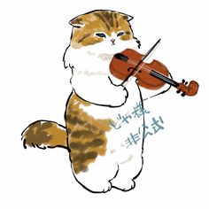 a drawing of a cat playing the violin