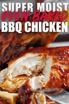 the bbq chicken has been cut into pieces and is ready to be served with barbecue sauce