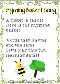 a poem that says rhyming basket song with a bee and tree in the background