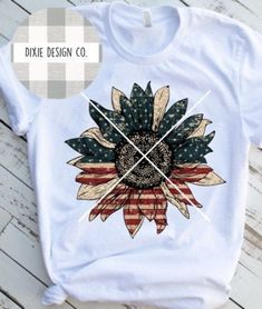 "❤️ITEM: Included is a \"Patriotic Sunflower\" t-shirt. ❤️SIZE: This is a unisex shirt. Please refer to size chart to find your desired size. ❤️TIME: Each item is made to order. Turn around time for production is on average a week from date of purchase unless otherwise noted. ❤️SHIPPING: Shipping timeline is 3-5 business days Due to COVID19, shipping times may take longer than usual. ❤️PERSONALIZATION: Would you like a different color? A different style shirt? Please message seller before purcha Patriotic Sunflower, Flower Shirt, Style Shirt, Summer Shirts, Unisex Shirt, Fourth Of July, American Flag, Different Styles, Shirt Style