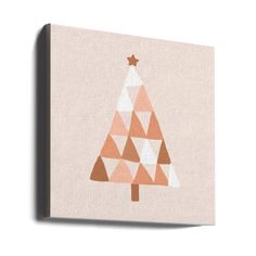 an orange and white christmas tree with stars on it's top canvas wall art print