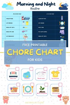 the free printable chore chart for kids with pictures and instructions to help them learn how