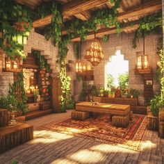 Cottage Interiors Minecraft, Villager Room Minecraft, Minecraft Mine Interior, Minecraft House Cave Ideas, Cozy Mc House, Minecraft Lodge Interior, Minecraft House Cliffside, Starting House Minecraft, Minecraft House In Mountain Ideas