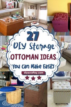 DIY Storage Ottoman Ideas Recover Storage Ottoman Diy, Ottoman Stool Diy, Large Ottoman With Storage, Blanket Storage Ottoman, How To Make An Ottoman Diy Projects, Diy Storage Stool, Diy Round Storage Ottoman, Ottoman Storage Ideas, Storage Automan