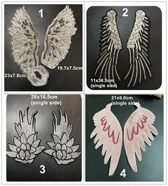 four different types of angel wings with white and pink trimmings on each side