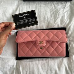 Beautiful Authentic Chanel Wallet In New Condition. You Get Everything Pictured. Box, Dust Bag, Tags, And Authentication Card. Only Taking Reasonable Offers On This Pristine Luxury Wallet. This Can Be Gifted As New. Luxury Compact Travel Wallets, Luxury Pink Pouch Wallet, Designer Rectangular Clutch For Everyday Luxury, Designer Everyday Luxury Rectangular Clutch, Pink Rectangular Wallet With Original Box, Luxury Pink Leather Wallet, Chic Rectangular Wallet As A Gift, Chic Rectangular Wallet As Gift, Designer Travel Wallet In Envelope Shape