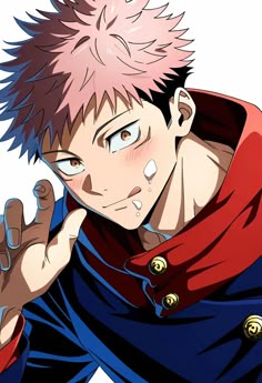 an anime character with pink hair and piercings on his ears is posing for the camera