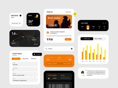 a bunch of different app screens with barcodes and numbers on them, all in orange