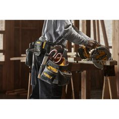 Get quick access to tools, accessories, hardware, and more with the DEWALT® Professional Tool Rig. Featuring 26 pockets, a durable construction, and adjustable belt sizing, this spacious storage solution provides plenty of room for your jobsite essentials. DEWALT Carpenter Polyester Tool Belt in Black | DWST540601 Safety And First Aid, Festool Tools, New Milwaukee Tools, Bosch Tools, Dewalt Tools, Klein Tools, Cordless Tools, Tool Belt, Professional Tools