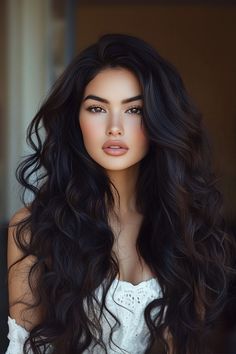 Thick Long Hair, Blonde With Blue Eyes, Black Hair Aesthetic, Red Hair Woman, Daily Hairstyles, Long Dark Hair, Dark Brown Hair Color, Slicked Back Hair, Chic Hairstyles