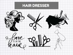 the silhouettes of hairdressers and scissors are drawn on a piece of paper