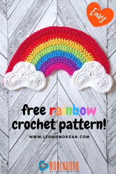 a crocheted rainbow hat with the words free rainbow crochet pattern on it