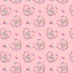 a pink wallpaper with skulls and flowers on the bottom, in pastel colors