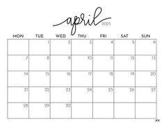 a calendar with the word april written in cursive writing on it and an image of