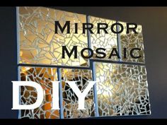 the words mirror mosaic are displayed in front of a glass window with cracked tiles