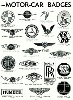 an old advertisement with many different types of emblems on the front and back of it