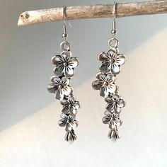 This Big, Bold Pair Of Silver Flower Earrings Reflect A Lot Of Light From The Edges Of The Flower Petals. The Inner Details, With A Slight Patina, Add Dimension To The Design While The Organically Stacked Pattern Has A Natural Feel. These Earrings Really Stand Out! Silver Plated Flowers & Ear Wires. Approx. Size: 2-7/8"L, 5/8"W New, Handmade By: Jpeace Designs Boho, Trendy, Free People Style, Earthy Organic ~Also Available In Brass, See My Other Listing And Last Photos~ Handmade Earrings Silver, Silver Bohemian Jewelry, Unique Silver Earrings, Silver Flower Jewelry, Cool Silver Earrings, Handmade Metal Jewelry, Cute Silver Jewelry, Cute Silver Earrings, Big Silver Earrings