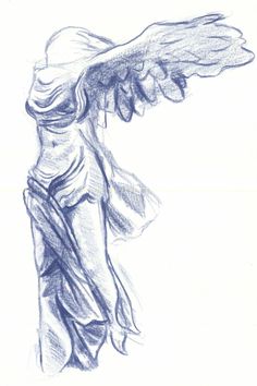 a pencil drawing of an angel with wings on it's back and arms outstretched