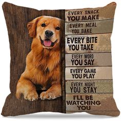 a dog is peeking out from behind a wooden sign that says, every snack you make