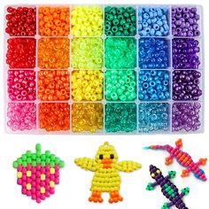 the beads are arranged in different colors and sizes