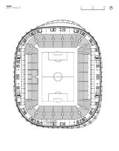 an aerial view of a soccer field with the goal line drawn in black and white