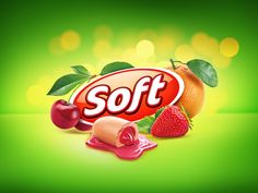 soft candy with fruit on green background