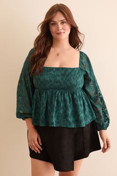 Embrace the holiday spirit with this stunning floral blouse. The delicate fabric and intricate print create a timeless and elegant look, while the puff sleeves and peplum detail add a touch of modern flair. Whether you're attending a Christmas party or a holiday gathering, this baby doll top is sure to make a subtle statement. Doll Top Outfit, Baby Doll Top Outfit, Floral Babydoll Top, Baby Doll Top, Chenille Sweater, Green Baby, Babydoll Top, Holiday Gathering, Hunter Green