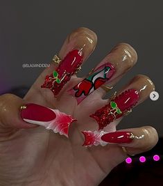 Acrylic Duck Nails, Beige Nails Design, Nails Creative, Red Acrylic Nails, Sassy Nails, Duck Nails, Cherry Nails, Long Acrylic Nails Coffin