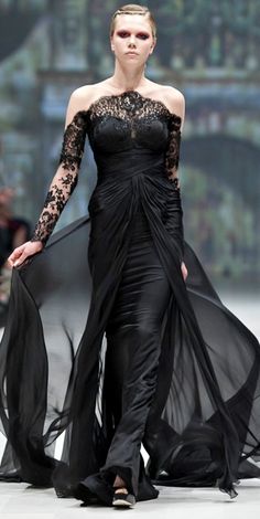 Pavoni fall 2012 -- Go here for your Dream Wedding Dress and Fashion Gown! https://www.etsy.com/shop/Whitesrose?ref=si_shop Black Elegance, Haute Couture Gowns, Fashion Gowns, Witchy Woman, Black Gown, Couture Gowns, Gorgeous Gowns, Dark Fashion, Beautiful Gowns