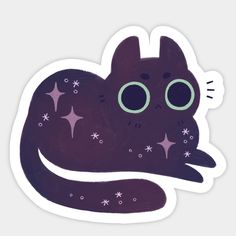 a purple cat sticker with stars on it