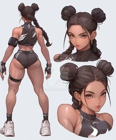 Buff Women Drawing Reference, Buff Female Character Design, Thick Female Character Art, Thick Oc Art, Maya Character Modeling, Female Hairstyles Drawing, Chubby Female Character Art, Character Turnaround