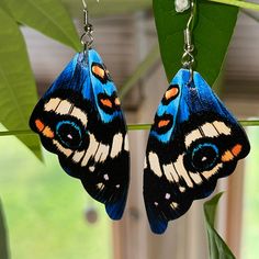 Add A Pop Of Color To Any Outfit With These Colorful Lightweight Butterfly Wing Earrings! * Vegan Leather * Design Printed On Both Sides * Lightweight * 2" Length Style 1 Moth Wing Earrings, Butterfly Shoot, Wacky Clothes, Eclectic Accessories, White Sapphire Earrings, Wings Earrings, Polymer Clay Flower Jewelry, Butterfly Wing Earrings, Metal Clay Jewelry