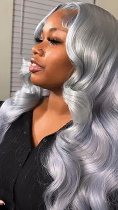 Gray Deep Wave Wig, Gray Frontal Wig Hairstyles, Storm Grey Wig, Grey Frontal Wig Install, Stormy Grey Frontal Wig, Colored Frontal Wigs Dark Skin, Gray Wig Black Women, Sliver Wig Black Women, Icy Grey Wig