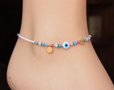 Seed Bead Evil Eye, Bead Evil Eye, Seed Bead Anklet, Evil Eye Anklet, Boho Jewelry Diy, Wrap Armband, Bead Anklet, Urban Jewelry, Crystal Anklet