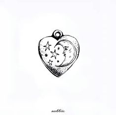 an ink drawing of a heart with stars on it