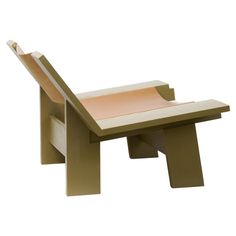 a small wooden bench with a paper on it's back end and one section missing