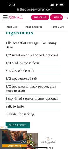 How To Dry Sage, Jimmy Dean, Seasoned Salt, Sausage Breakfast, Sweet Onion, Whole Milk, Ground Black Pepper, Purpose Flour, Thyme