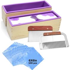 6x6in clear plastic bags with wooden box and grater for making soap